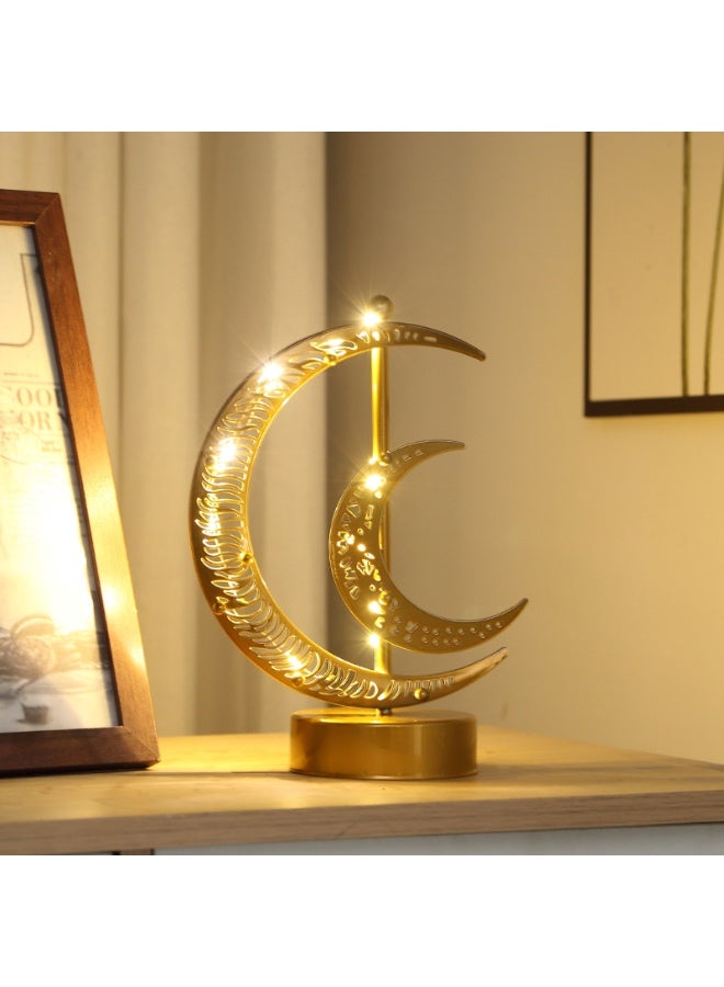 Ramadan Decorations LED Decorative Light Moon Star Table Lamp, Cordless Ramadan Moon Shape Desk Lamp, Bedside Table Night Light for Bedroom Dining Living Room Party Nursery Office Decor - Image 1